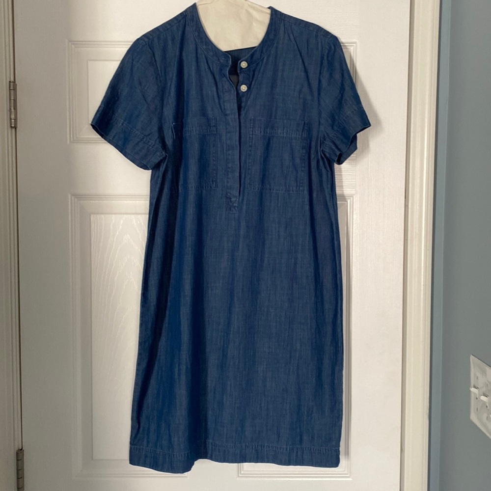 J. Crew Women’s M Chambray Cotton Button up Double Pocket Dress NWB
